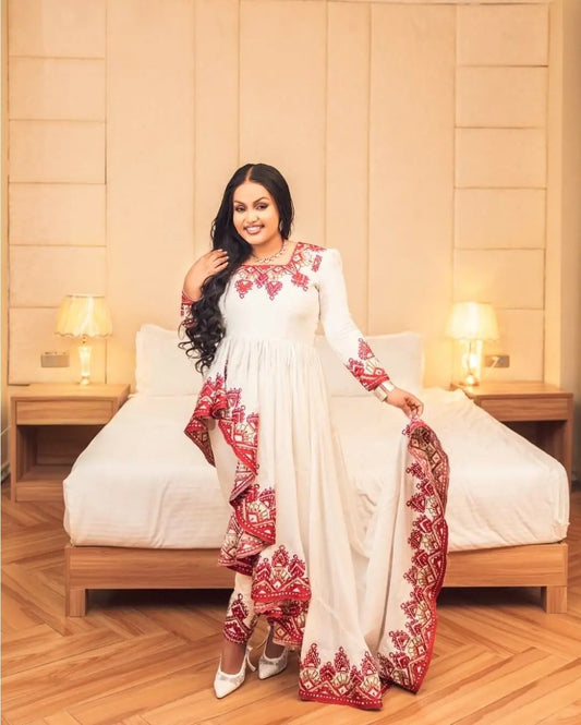 Perfect Blend of Culture and Modernity on Red Habesha Dress