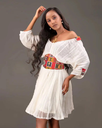 Fancy Mini Traditional Ethiopian Dress: Modern Short Habesha Dress for Every Day Look Habesha Kemis