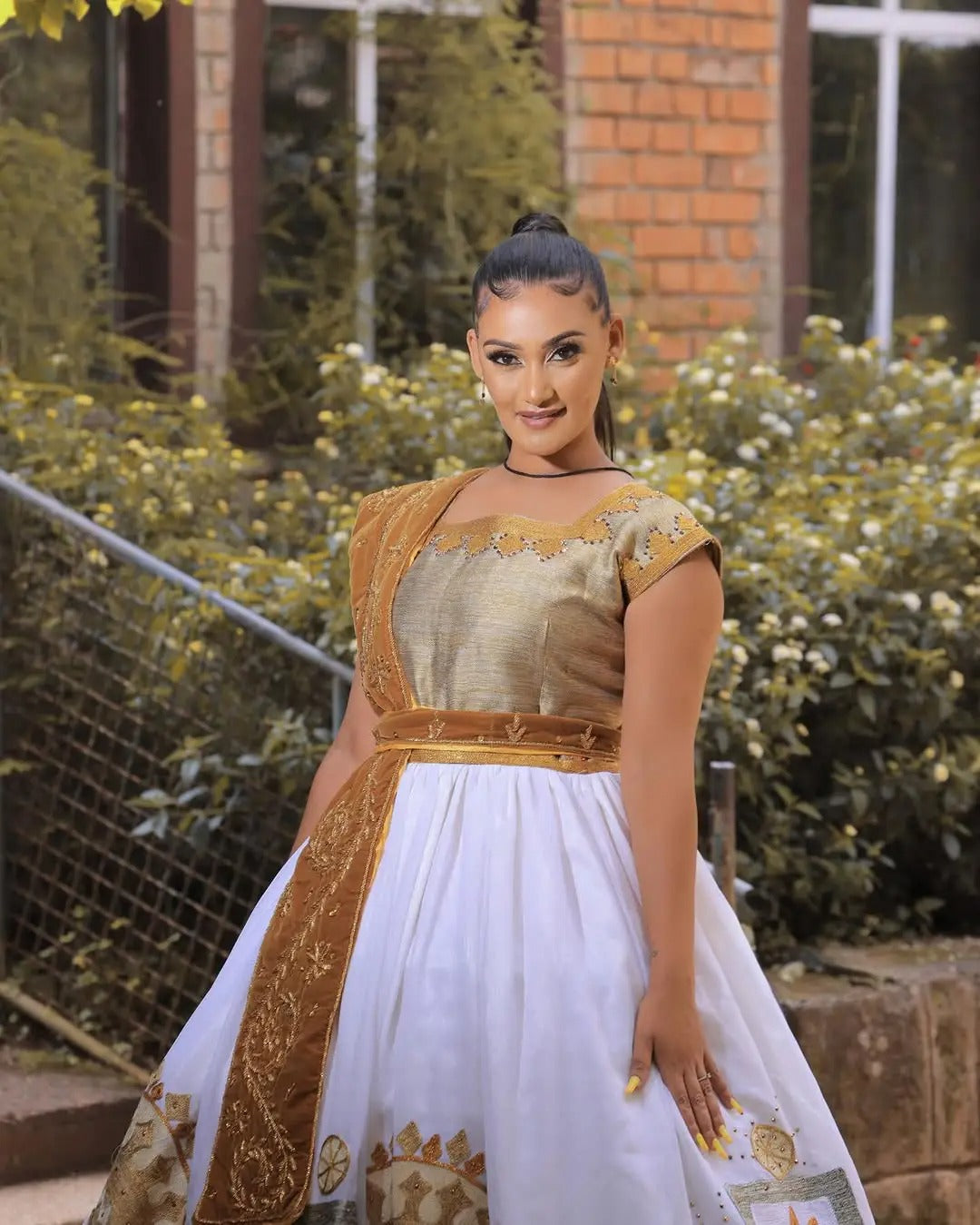 Sparkling Golden Traditional Ethiopian Dress Closeup
