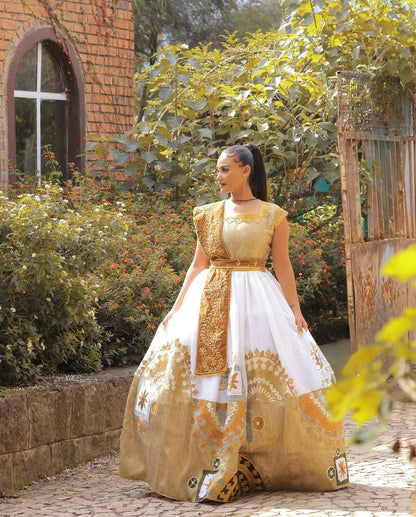 Sparkling Golden Traditional Ethiopian Dress