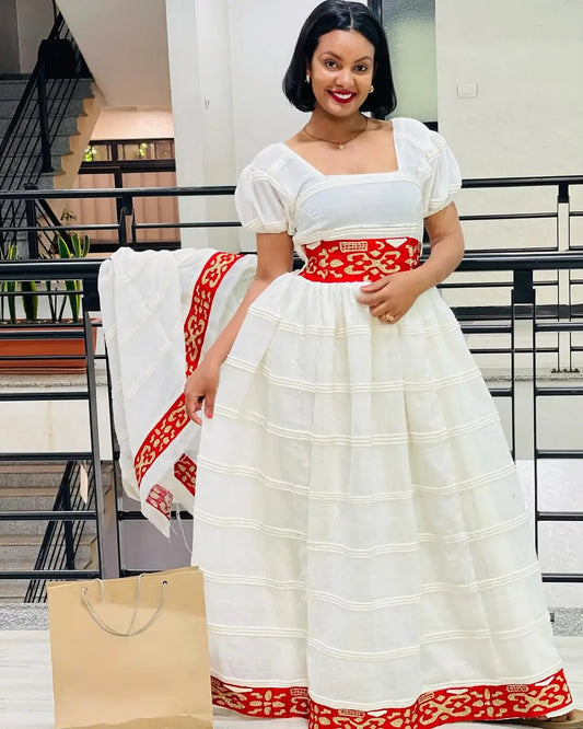 Captivating Red Traditional Ethiopian Dress