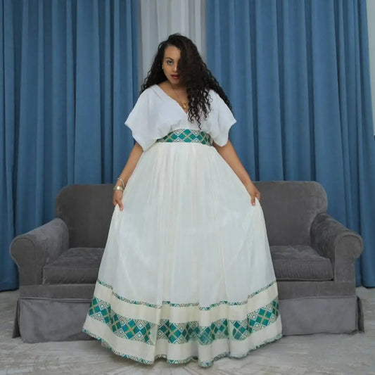 Simple Yet Elegant Green Traditional Ethiopian Dress