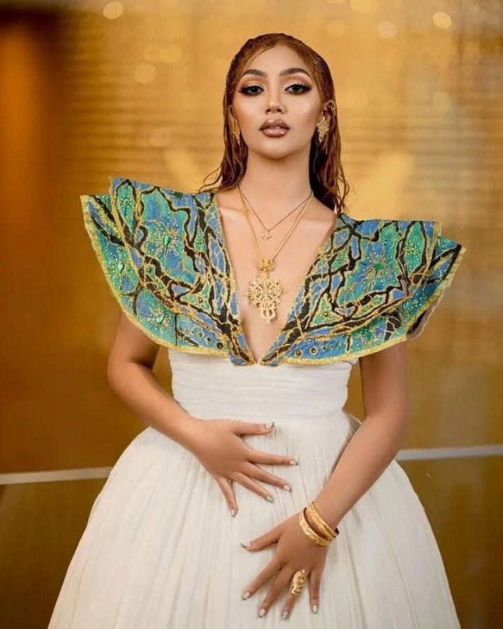 Green Ethiopian Dress – Elegant Traditional Habesha Outfit for Weddings & Celebrations