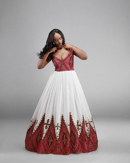 Mesmerizing Deep Red Habesha Dress: with Delightful Design Traditional Ethiopian Dress Beautiful Ethiopian Wedding Dress
