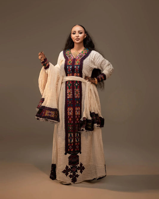 Ageless Dark Embroidered Traditional Dress