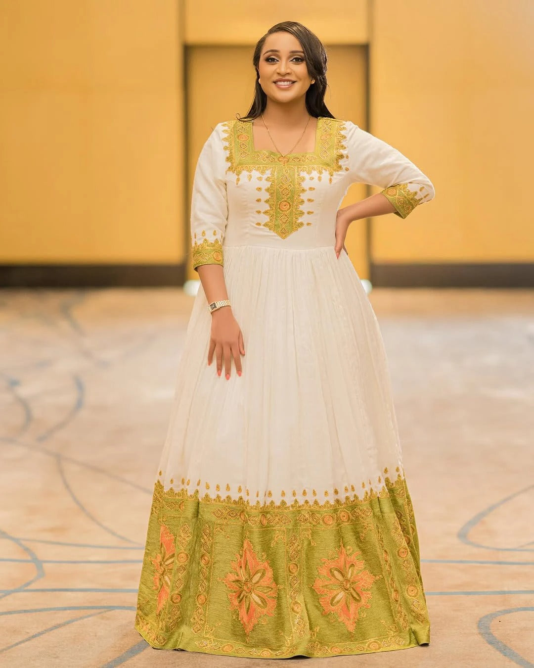 Radiant Lemon Green Ethiopian Dress