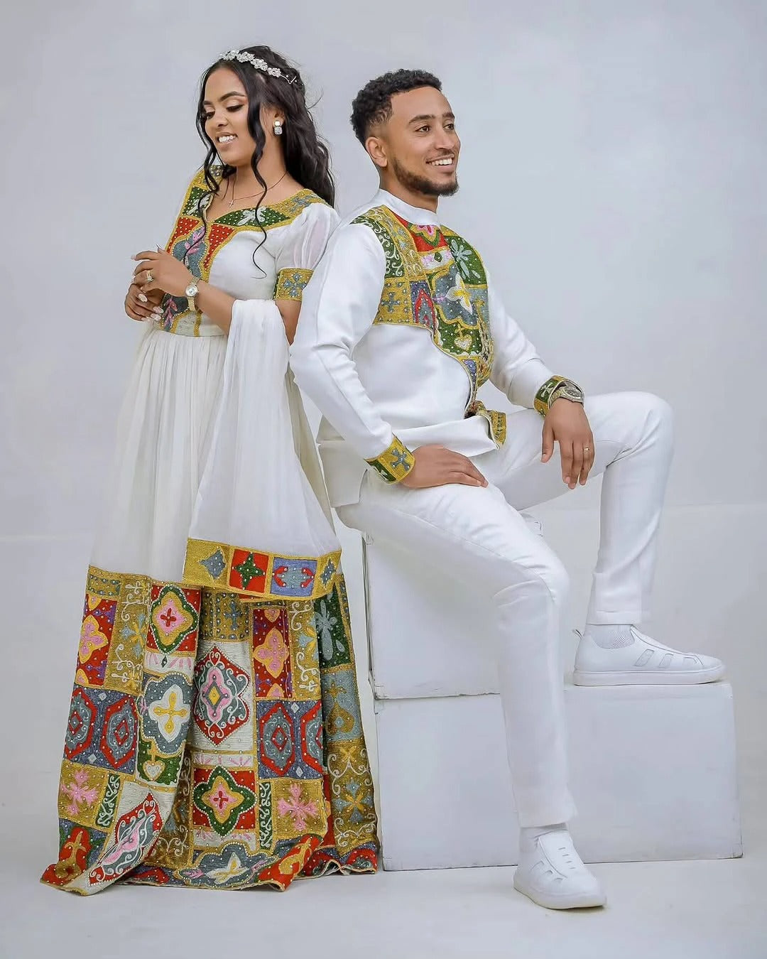 Dazzling Multicolored Habesha Bridal Wear: Luxurious Fabrics, Cultural Elegance