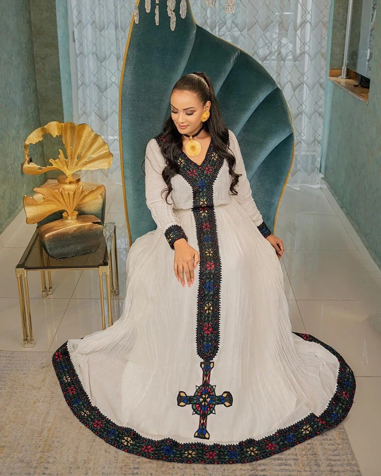 Classic Dark Ethiopian Habesha Kemis: Refined Eritrean cloth for celebrations