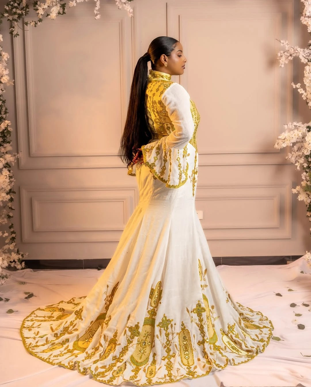 Beautiful Golden Ethiopian Habesha Dress Modern Mermaid Design Special Events