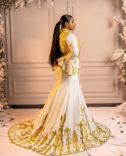 Beautiful Golden Ethiopian Habesha Dress Modern Mermaid Design Special Events