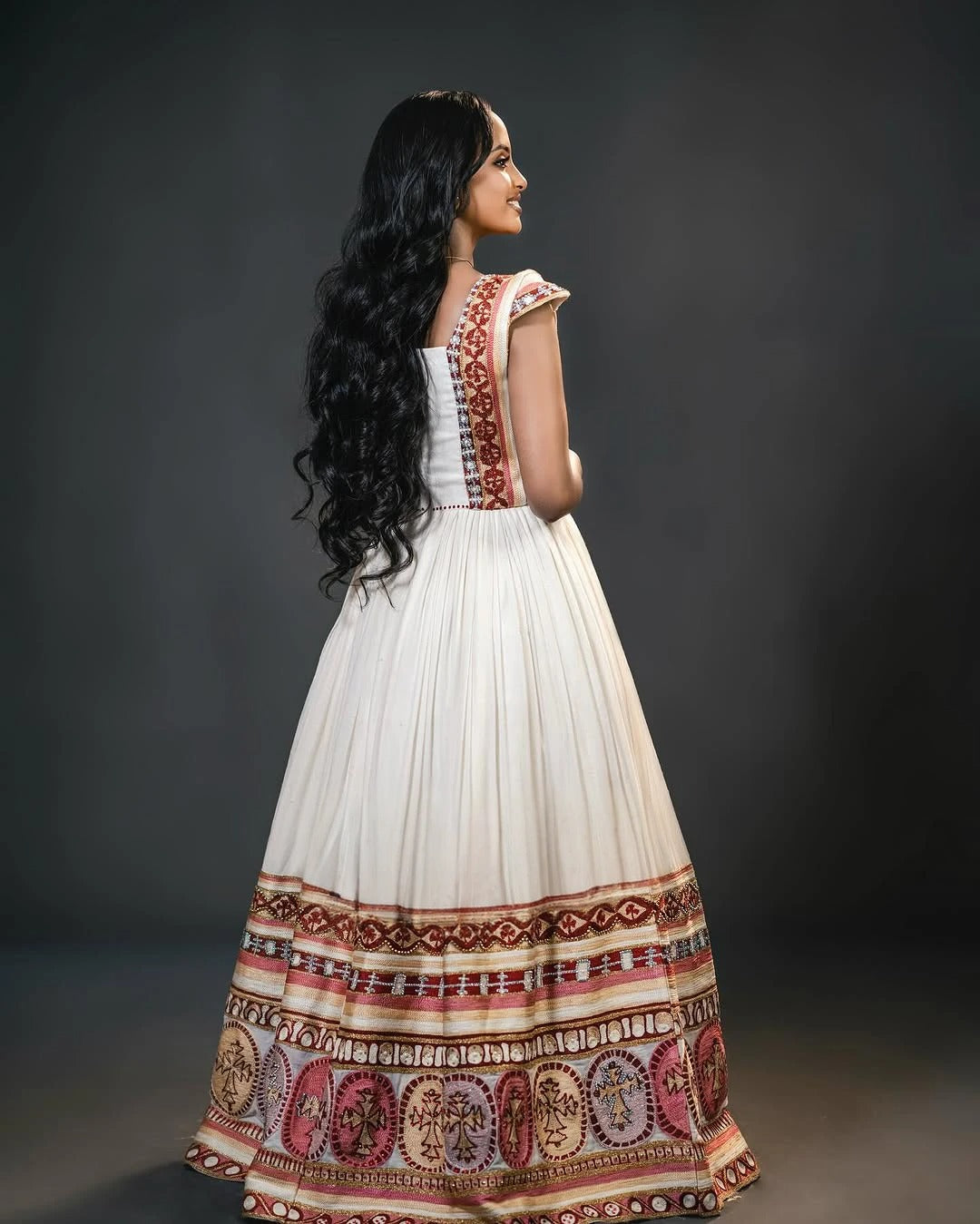 Multicolor Habesha Wedding Dress  Stylish Short Sleeve Bridal Attire