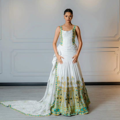 Elegant Green Mermaid Habesha Dress with Rich Golden Accents