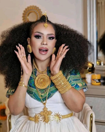 Elegant Habesha Kemis A Stunning Dark Blue Ethiopian Traditional Dress