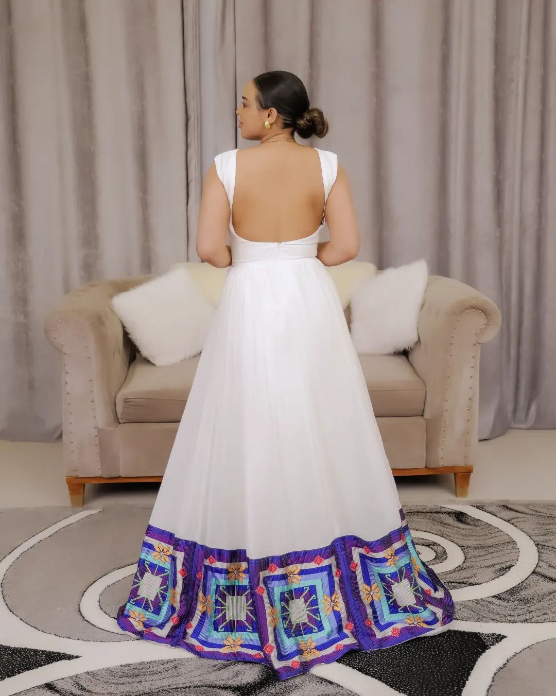 Ravishing Backless Habesha Dress: with Wide Hand-Embroidered Hemline Ethiopian Dress Chic Habesha Kemis