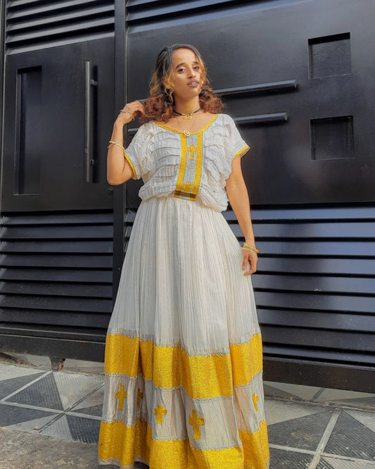 Pleasing Yellow Traditional Ethiopian Dress