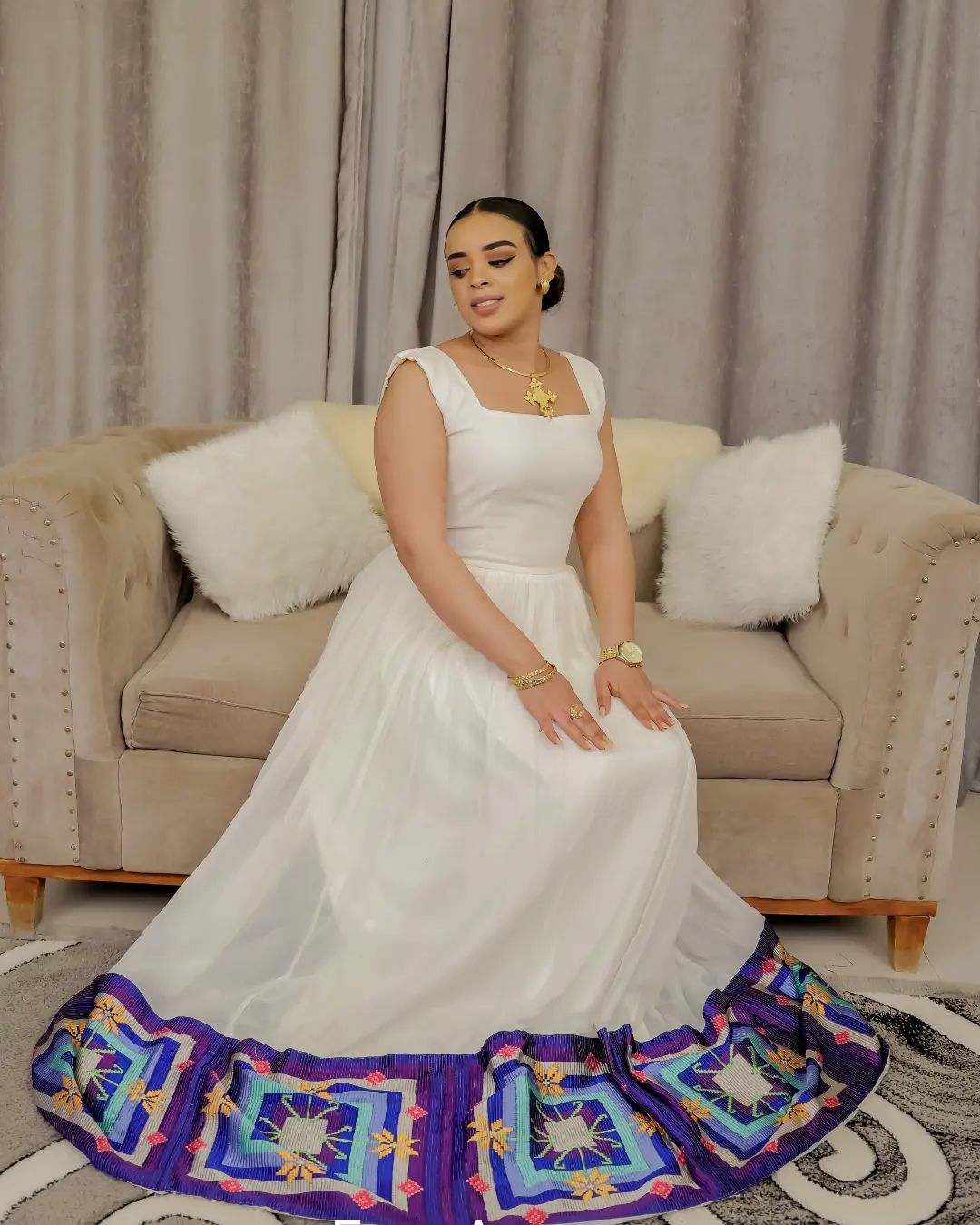 Ravishing Backless Habesha Dress: with Wide Hand-Embroidered Hemline Ethiopian Dress Chic Habesha Kemis