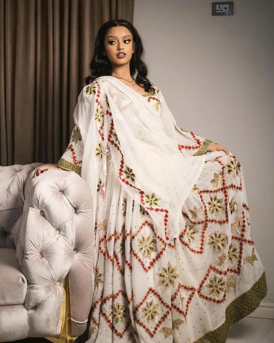 Precious Red with Golden Habesha Dress