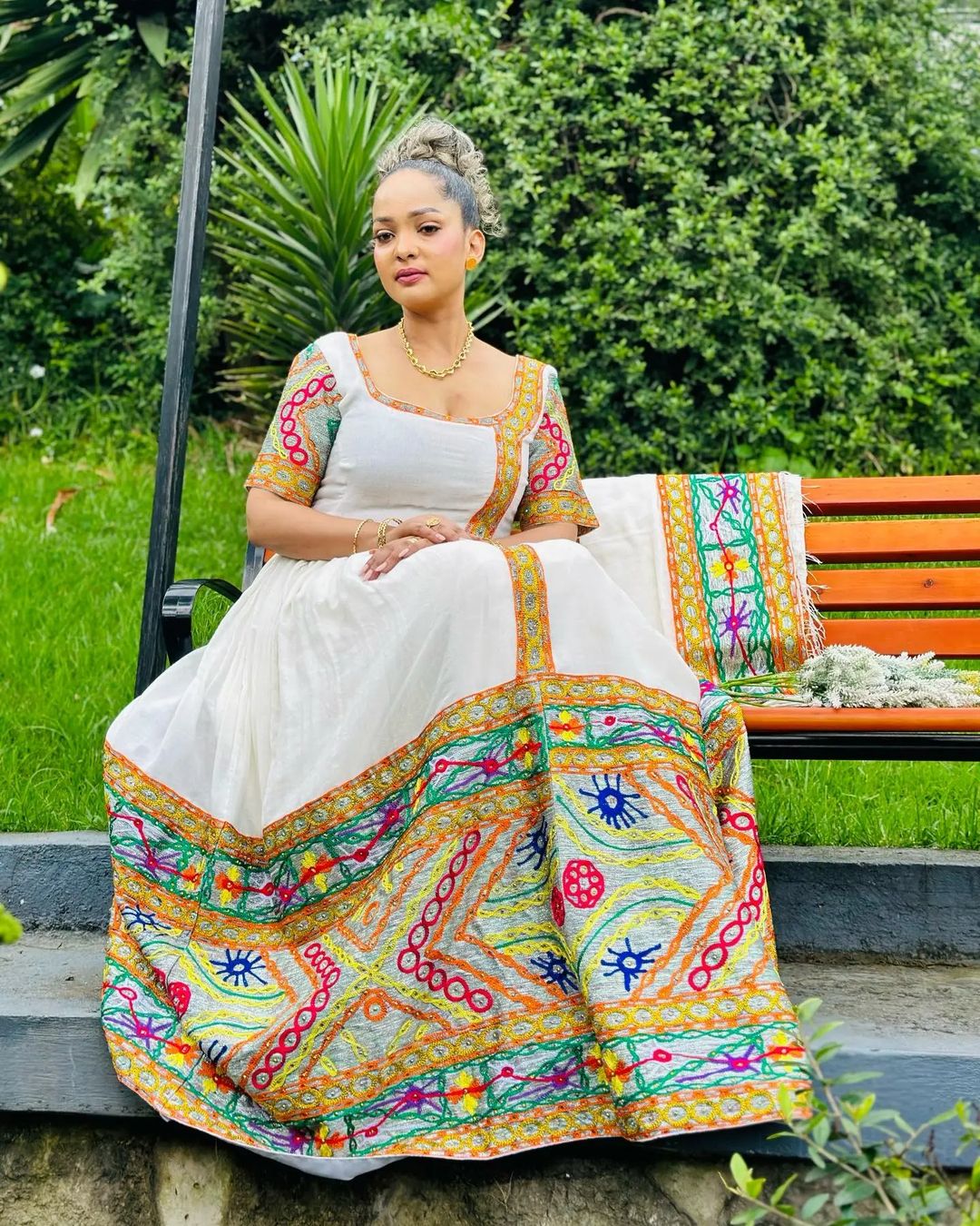 Eccentric Design and Look with Traditional Ethiopian Dress: Short Sleeved Colorful Habesha Dress Unique Habesha Kemis