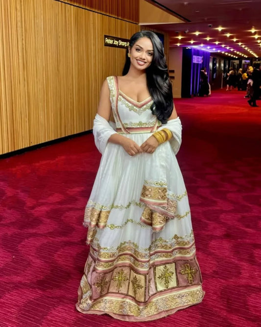 Ravishing Golden Ethiopian Traditional Dress
