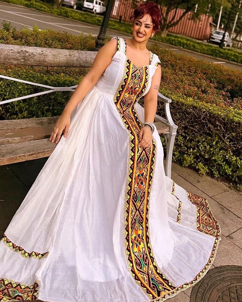Sleeveless Habesha Dress with Admirable Traditional Embroidery: Ethiopian Dress for Cultural Celebrations