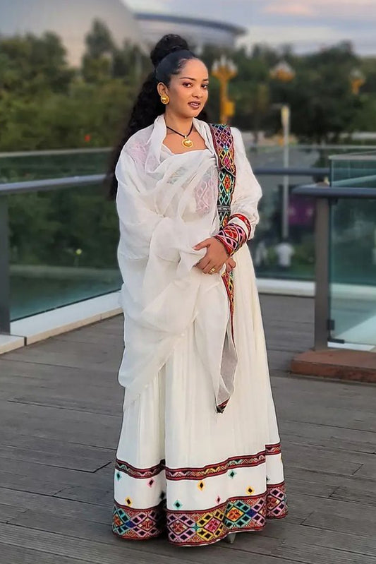 Sophisticated Handmade Traditional Ethiopian Dress: with Colorful Embellishment Habesha Dress Stylish Habesha Kemis