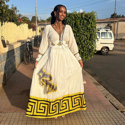 Captivating Yellow and Black Habesha Dress