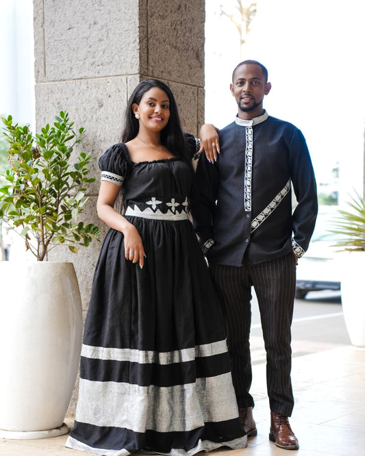 Harmonious Love in Black Matching Habesha Couples Outfit