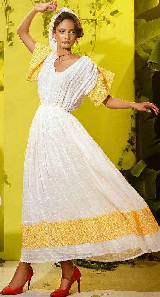 Ravishing Yellow Ethiopian Traditional Dress