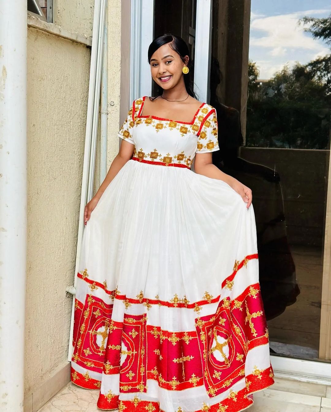 Elegant Red Habesha Dress: with Spectacular Cultural Design Ethiopian Traditional Dress Beautiful Eritrean Clothing