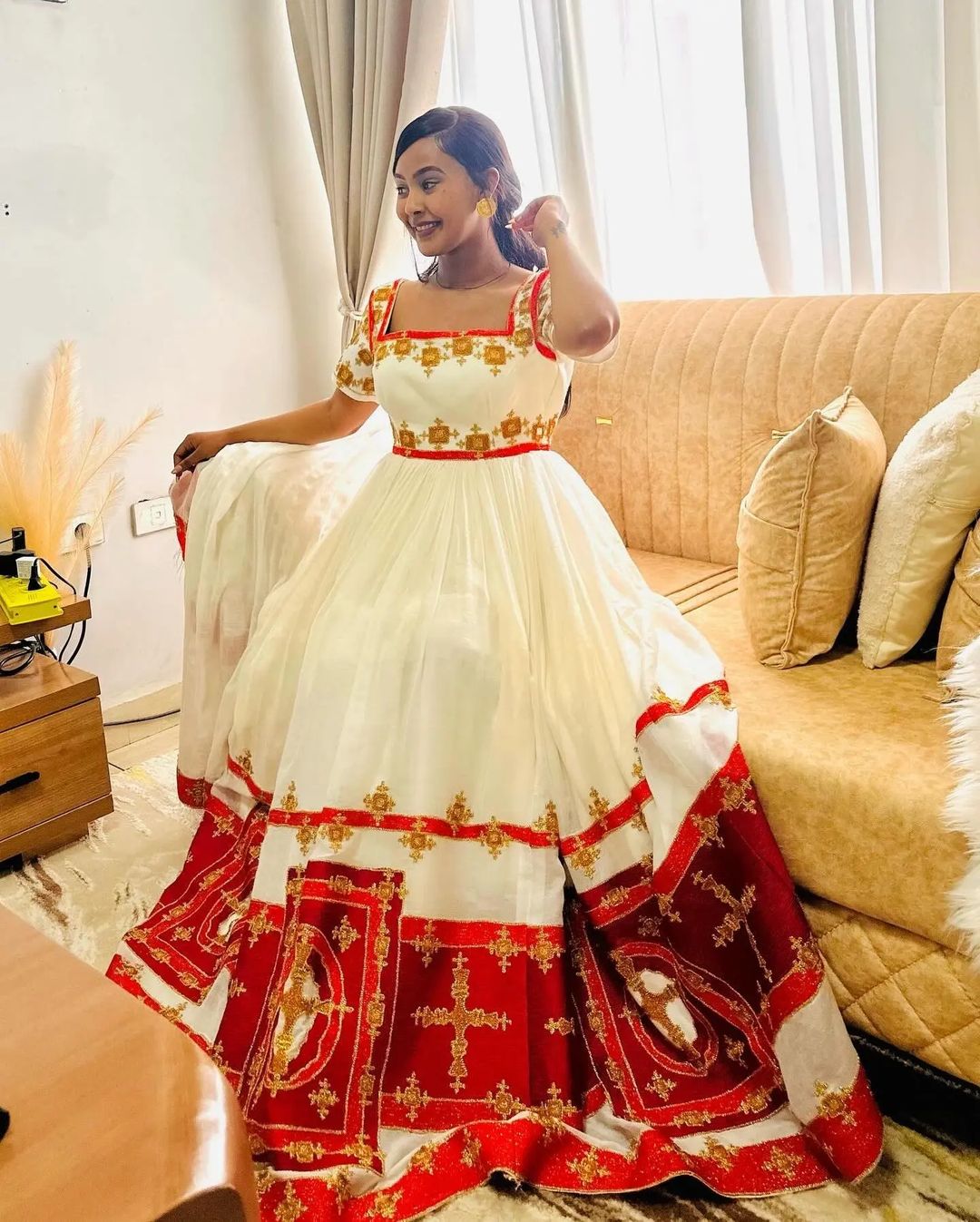 Elegant Red Habesha Dress: with Spectacular Cultural Design Ethiopian Traditional Dress Beautiful Eritrean Clothing