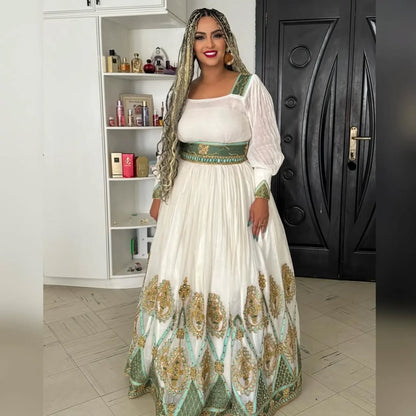 Glimmering Green with Golden Habesha Dress