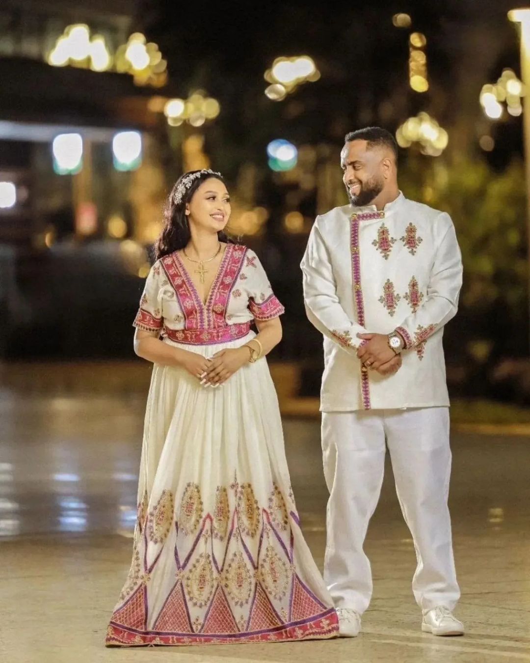 Unified Grace in Pink and Golden Habesha Outfit