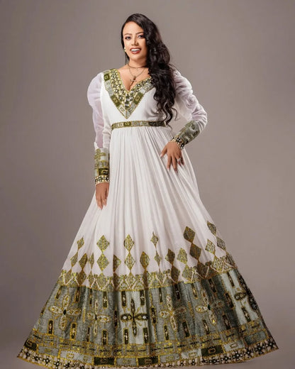 Modern Take with Emerald Green Habesha Dress