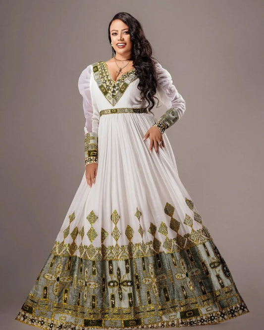 Modern Take with Emerald Green Habesha Dress