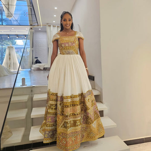 Shimmering Golden Habesha Dress