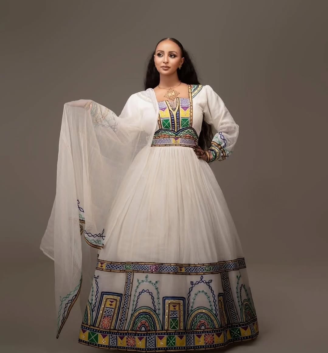 Colorful Vibrant Traditional Ethiopian Dress: State of the Art Handcrafted Habesha Dress Gorgeous Ethiopian Wedding Dress