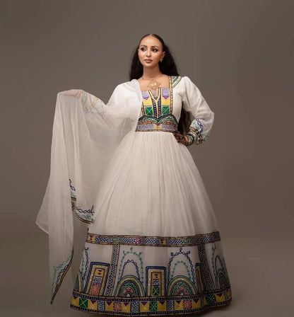 Colorful Vibrant Traditional Ethiopian Dress: State of the Art Handcrafted Habesha Dress Gorgeous Ethiopian Wedding Dress