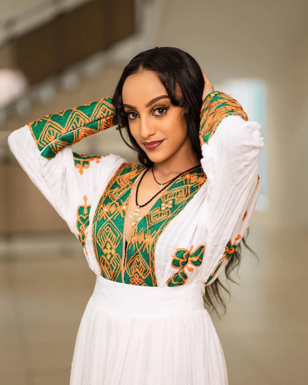 Appealing Green & Golden Traditional Ethiopian Dress: Perfect Handmade Embroidery Habesha Dress Reserved Look Ethiopian Clothing