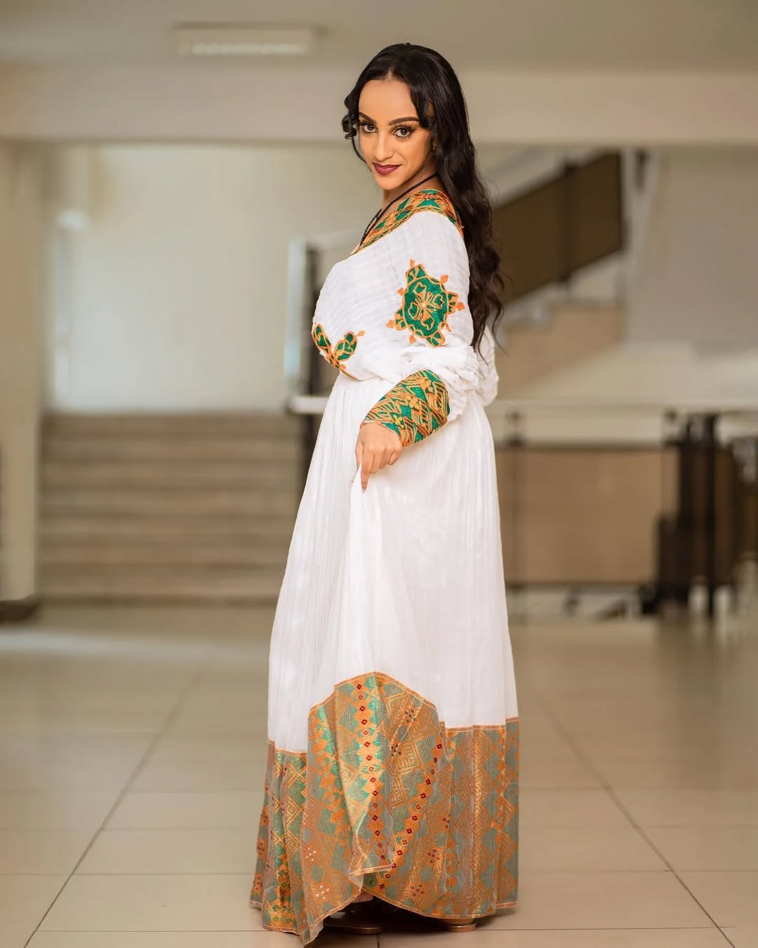 Appealing Green & Golden Traditional Ethiopian Dress