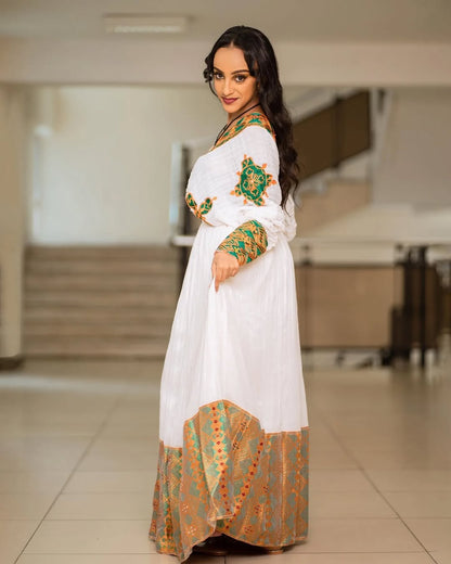 Appealing Green & Golden Traditional Ethiopian Dress