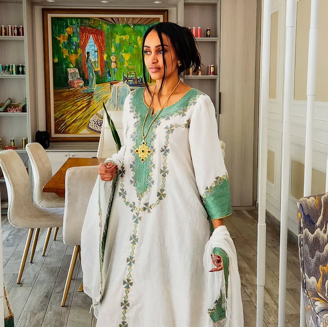 Charming Green Traditional Ethiopian Dress