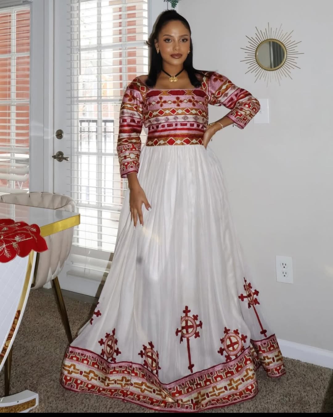 Dashing Red Traditional Ethiopian Top and Skirt Set