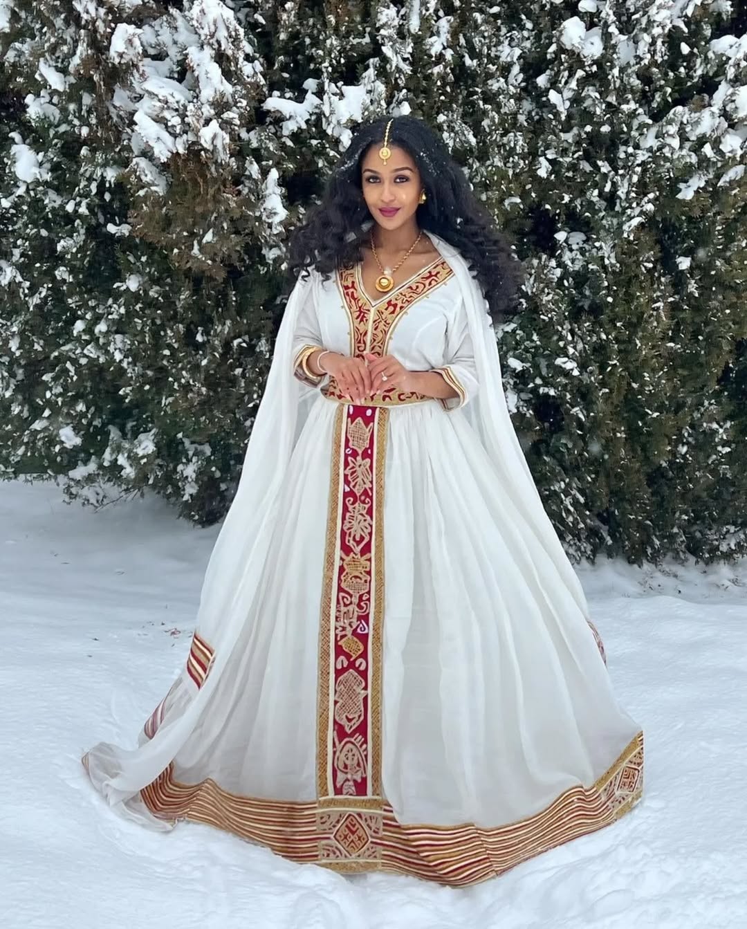 Vibrant Red Traditional Ethiopian Dress