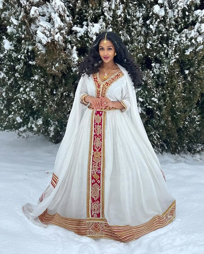 Vibrant Red Traditional Ethiopian Dress