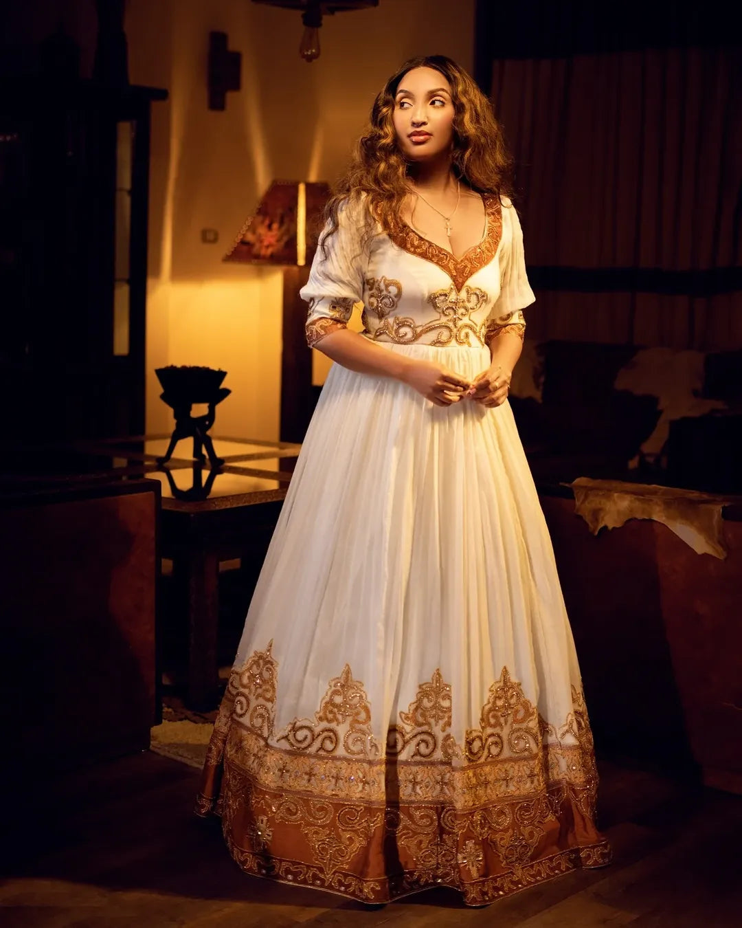 Marvelous Artistry on Golden Habesha Dress