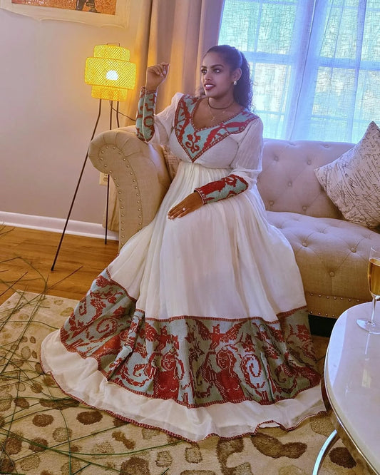 Luxurious Red Traditional Ethiopian Dress