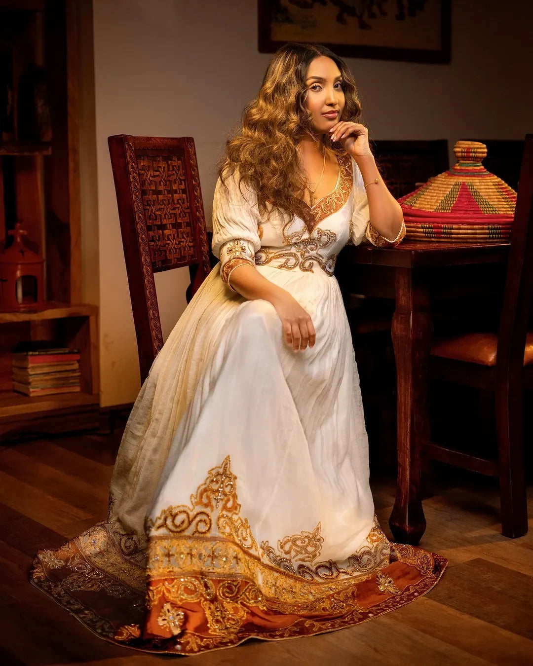 Marvelous Artistry on Golden Habesha Dress: with Glimmering Ornaments Ethiopian Dress for Your Next Event Habesha Kemis