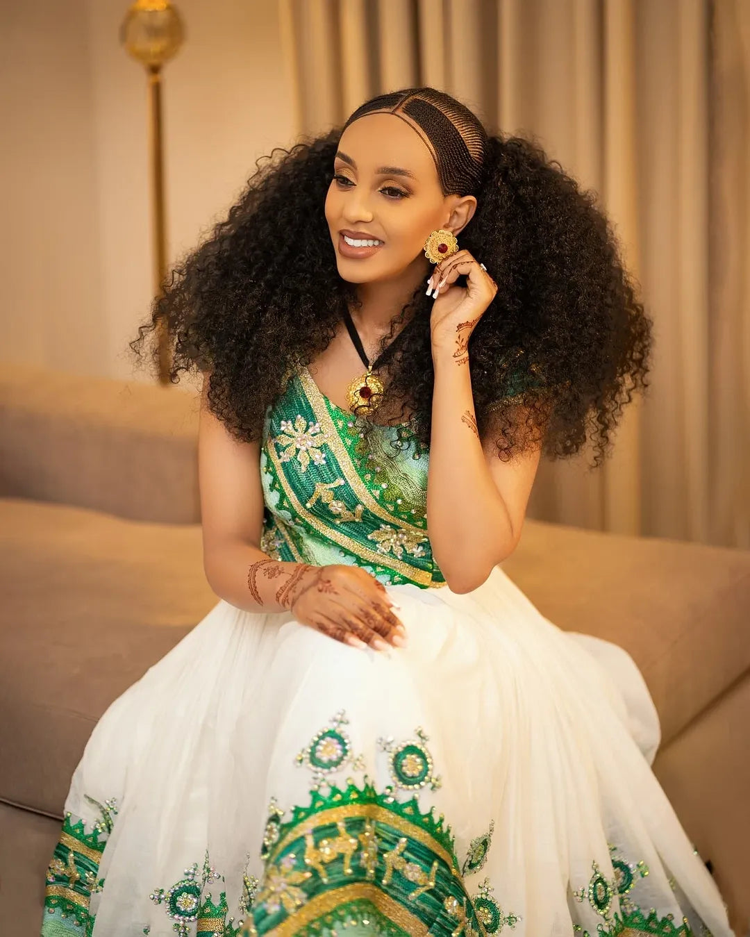 Timeless Green Habesha Wedding Dress: Tilet Accents, Heritage Stitching & Elegant Design