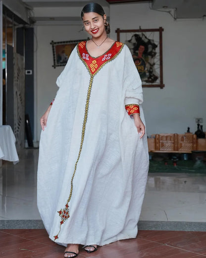 Simple Red Habesha Dress with Eritrean Detail