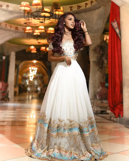 Stylish Light Color Habesha Dress Traditional Ethiopian Kemise